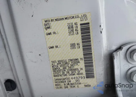 2014 Nissan Maxima 3.5 S from USA, damaged, VIN 1N4AA5AP5EC449793